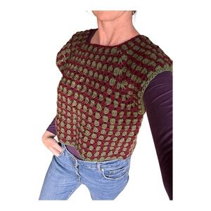 Granny crochet top maroon and green L/Xl